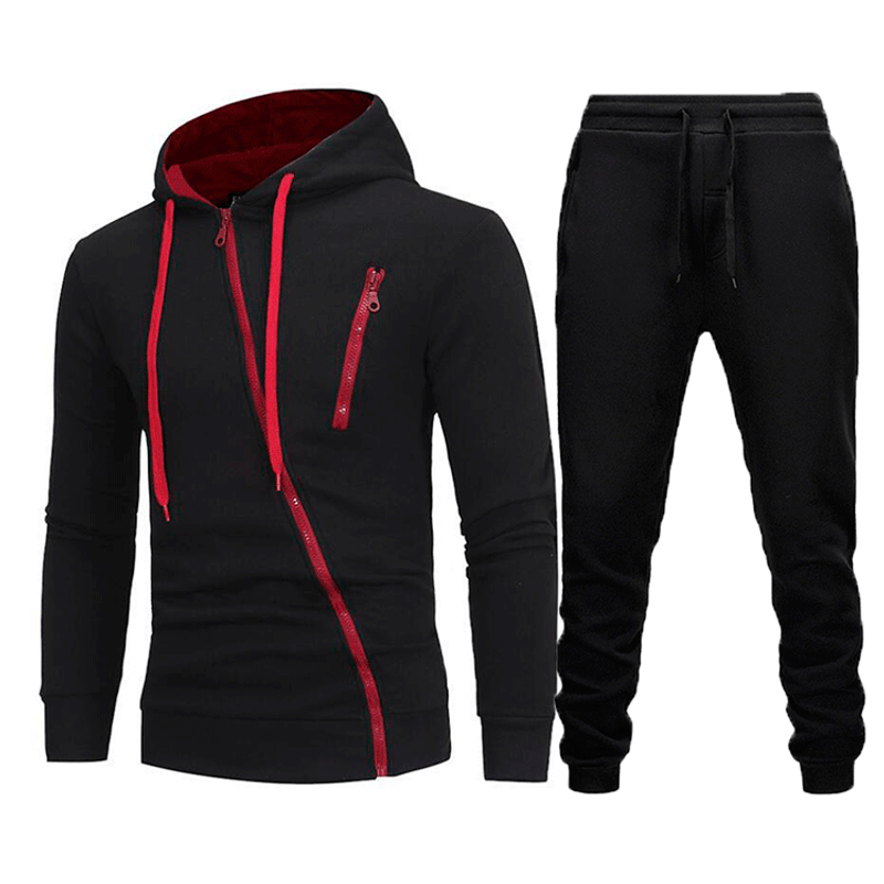 Completo felpa con cappuccio e cerniera da uomo per esterni - Pullover in poliestere leggero con giacca e pantaloni con cerniera completa, comodo abbigliamento sportivo per la corsa._voghion.com