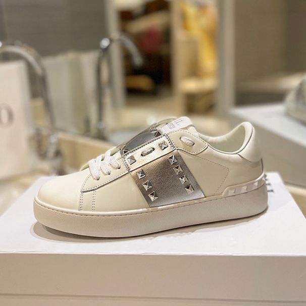 2024 Yeni V Home Perçin Beyaz Kadın Ayakkabıları, Renk Bloklu Ekleme Çok Yönlü Spor ve Eğlence Tahtası Tek Ayakkabı,_voghion.com