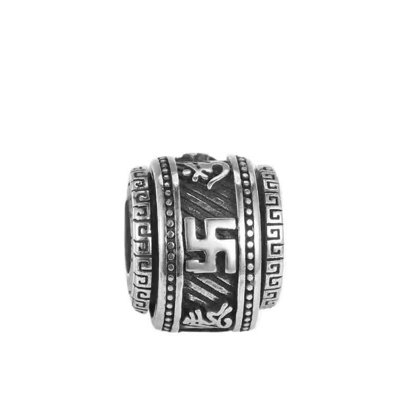 Collana da uomo retrò in argento tailandese con sei caratteri Mantra, pendente creativo personalizzato, girevole, in stile vecchio stile, da uomo e da donna_voghion.com