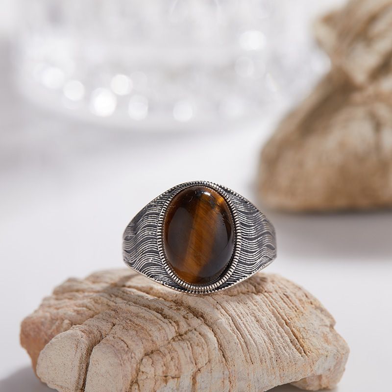 Anello unisex di coppia in argento tailandese di alta qualità, resistente allo sbiadimento, con indice largo e pietra preziosa naturale pura_voghion.com