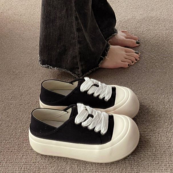Chaussures en toile bidirectionnelles pour femmes, nouvelles chaussures d'été 2025, mignonnes, couleur unie, décontractées, à talon incliné, blanches_voghion.com