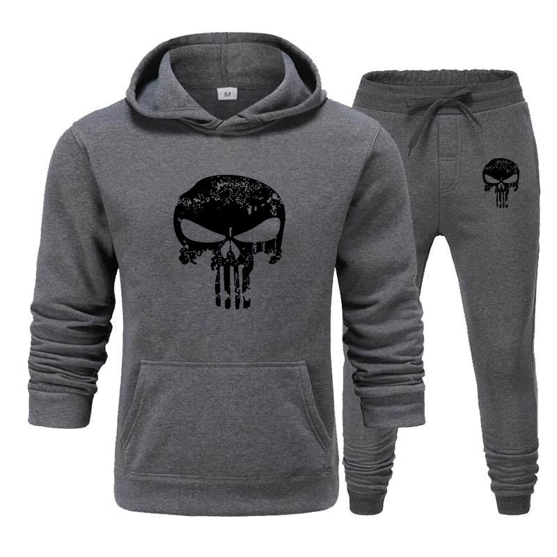 Costume de pull à capuche pour hommes, vêtements de sport de couleur contrastée, costume décontracté d'extérieur imprimé, ensemble deux pièces, automne et hiver_voghion.com