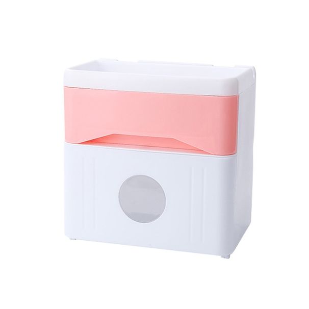 Useful Tissue Box Wall Mounted Visible Press Double Layer Waterproof Tissue Box 4 IN1 Storage Shelf_voghion.com
