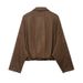 Women's Faux Suede Bomber Jacket – Stylish Stand Collar, Lightweight Polyester, Trendy Streetwear Essential, Brown/Dark Green/Black, XS/S/M/L_voghion.com