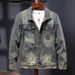 "Men's Embroidered Denim Jacket - Vintage Star Motif Biker Coat, Slim Fit Cotton Blend, Spring/Autumn Casual Outerwear (Blue, S-4XL)"_voghion.com