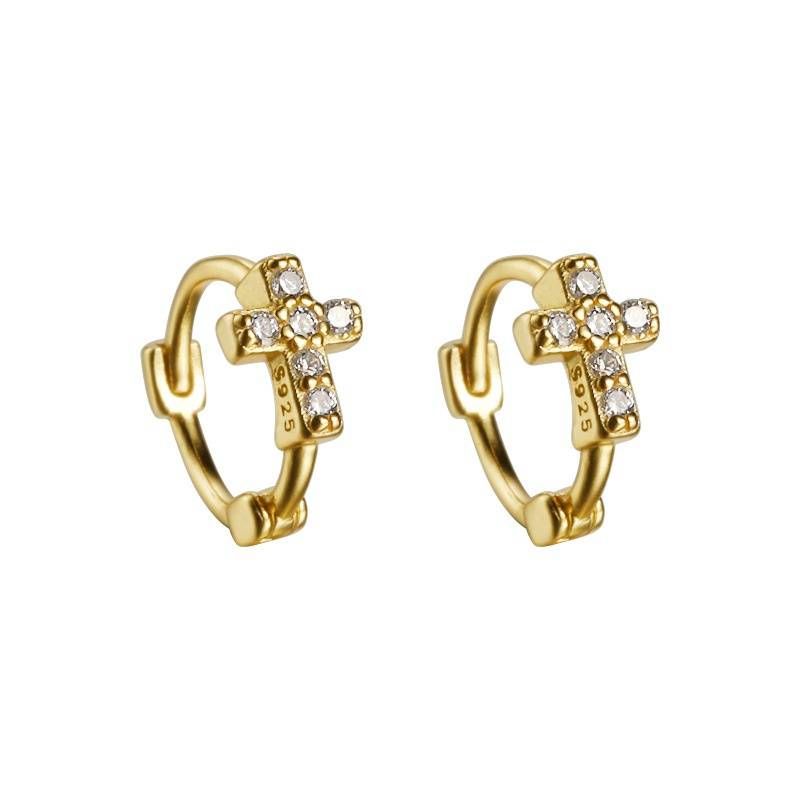 Boucles d'oreilles en forme de croix en diamant pour femmes, petites boucles d'oreilles pour dormir sans choisir de tempérament, bijoux coréens, vente en gros_voghion.com