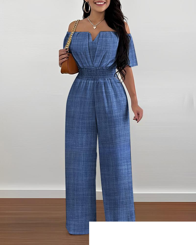 Women's clothing independent station solid color off-shoulder waist jumpsuit_voghion.com