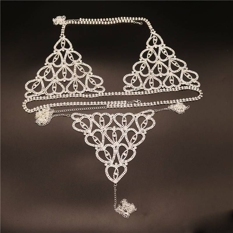 Donne Sexy Strass Intimo Body Chain Tuta Cristallo Perizoma Bikini Reggiseno Scintillante Festa Crop Top Mutandine Gioielli Accessori_voghion.com