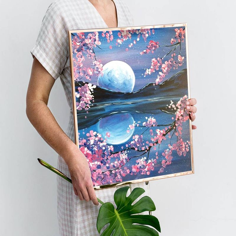 1 Piece Of 15.8x11.8 Inch Handmade DIY Cherry Blossom Moon Pattern Diamond Painting Kit Suitable For Home Wall Decoration Art_voghion.com