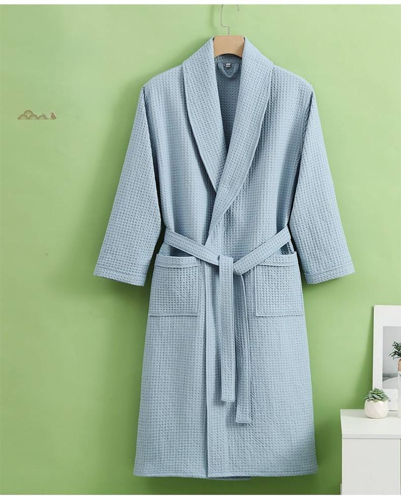 Albornoz fino de algodón puro para mujer, con efecto gofre, para parejas adultas, absorbente de agua, de secado rápido, para las cuatro estaciones, primavera y verano._voghion.com
