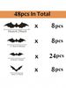 48Pcs/Set Halloween Wall Bat Decor, Black Plastic Bat Stickers For Halloween Room Decor,Waterproof 3D Realistic Bat For Halloween Party Decoration_voghion.com