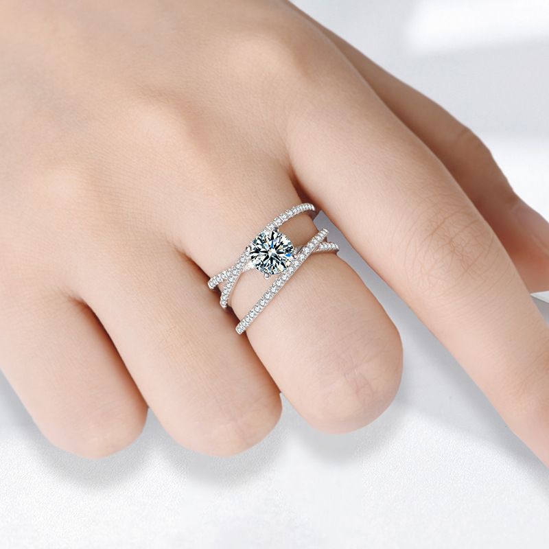 Anello nuziale Live Same Style Moissanite Eternal Love in rame e platino placcato con zircone simulato_voghion.com