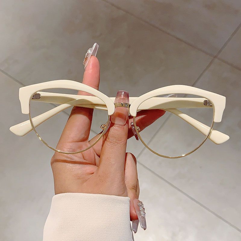 Internet Celebrity's Same Style Plain Looking Slimming High-end Anti Blue Light Glasses, Fashionable Half Frame Cat Eye_voghion.com
