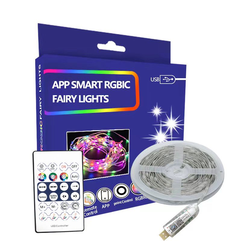 Kodu ja aed LED-nahast traatvalgusti, kolme juhtmepunktiga juhtseade, jooksva vee valguse string Bluetooth muusika atmosfäär jõulupuhkuse valguse värvikast_voghion.com