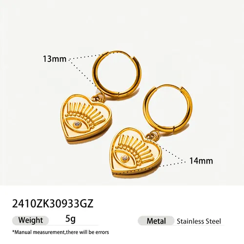 Orecchini pendenti in titanio con zircone e occhio del diavolo, a forma di cuore, in acciaio inossidabile, fai da te_voghion.com