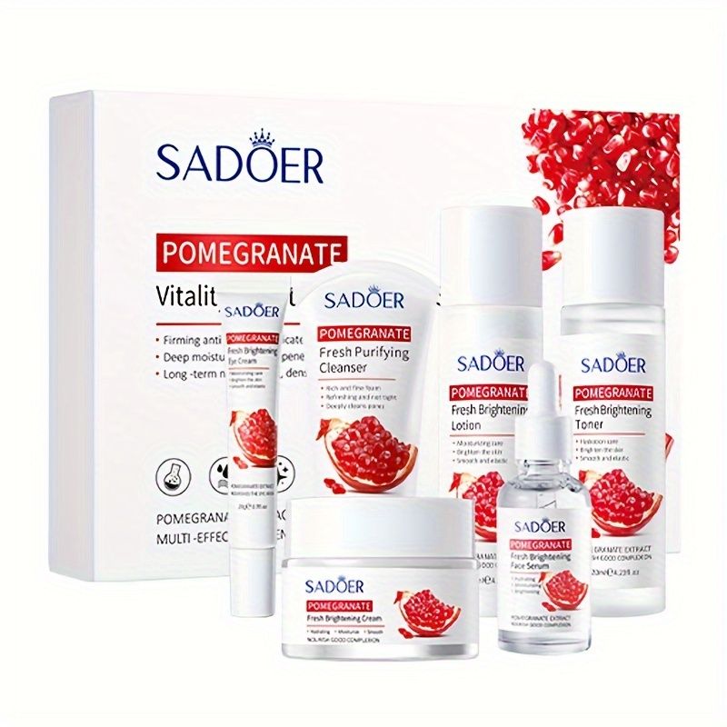 Coffret cadeau de 6 produits de soins de la peau à la grenade Ensemble de soins de la peau hydratants, nettoyants et nourrissants pour le visage, nettoyants quotidiens, hydratants et d'entretien_voghion.com