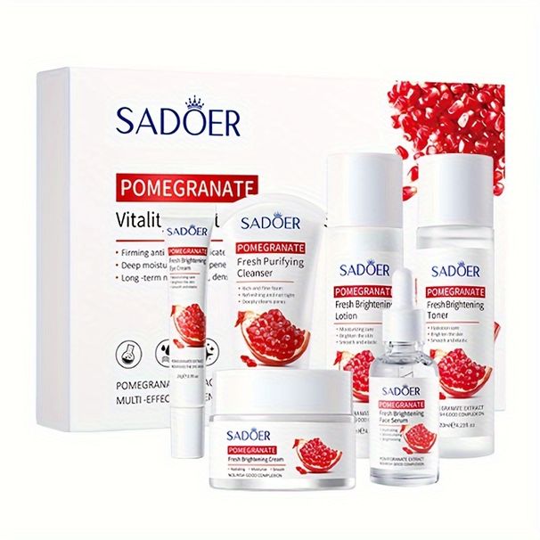 Coffret cadeau de 6 produits de soins de la peau à la grenade Ensemble de soins de la peau hydratants, nettoyants et nourrissants pour le visage, nettoyants quotidiens, hydratants et d'entretien_voghion.com