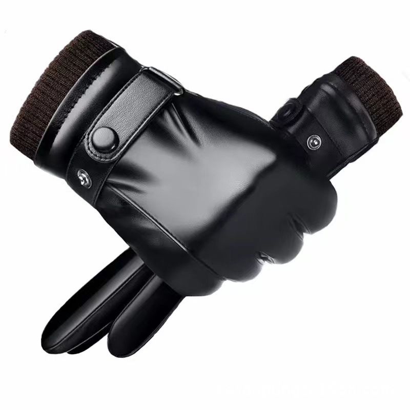 Gants en cuir pour hommes, gants d'hiver en velours épais, chauds, coupe-vent, imperméables, écran tactile, gants de moto d'hiver_voghion.com