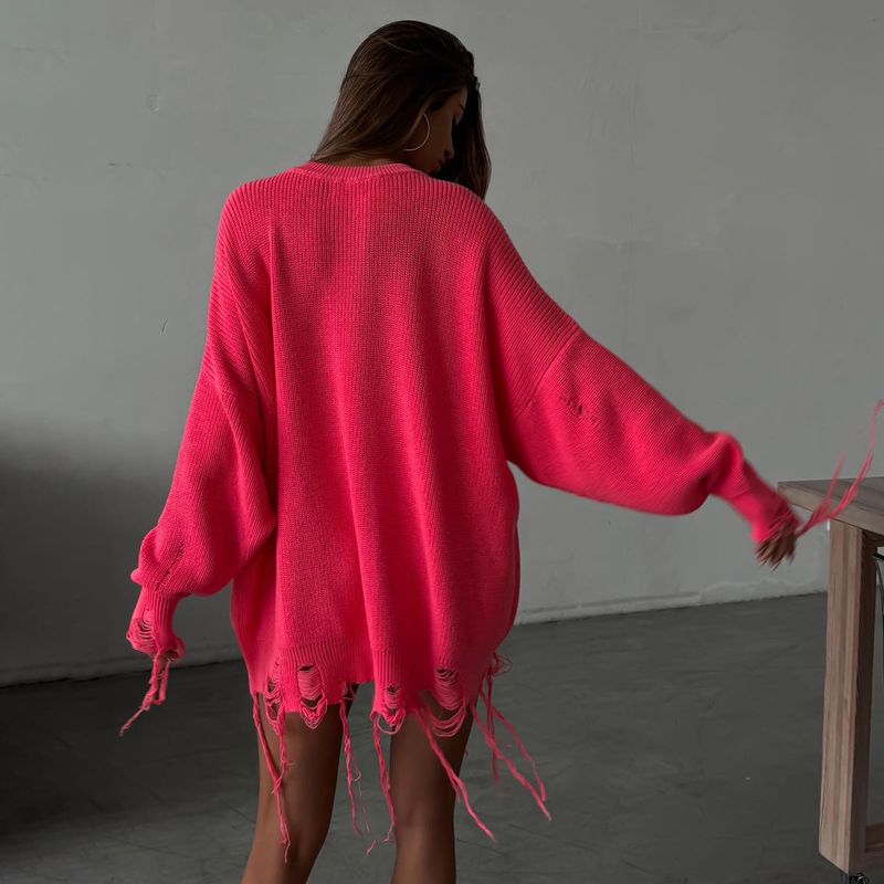 ​​"Distressed Baumwollpullover Damen Lässig Lockere Passform Rundhals Langarm Streetwear Grunge Style"​​_voghion.com