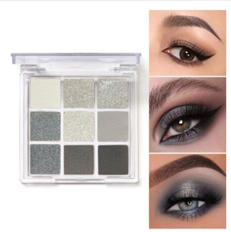 Darkpunk Smoked Nine color eyeshadow tray Black and white gray Metallic pearl matte silver_voghion.com