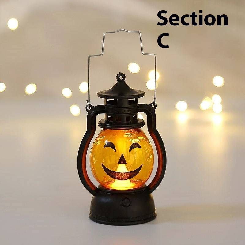 Lampe à huile d'Halloween - Lanterne citrouille portable avec motif tête de mort, idéale pour une décoration de fête, un bar ou une ambiance d'Halloween à la maison (multicolore)_voghion.com