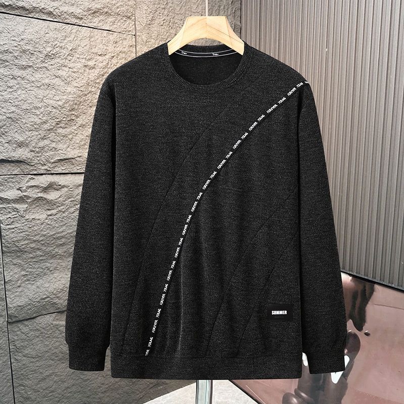 "High-End-Sweatshirt mit meliertem Muster für Herren – Oversize-Pullover mit überschnittenen Schultern und Kontrasteinsätzen (5XL-10XL, 87 % Acetat, Retro-Streetwear)"_voghion.com