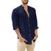 Cardigan in lino da uomo, tinta unita, casual, con colletto alto, a maniche lunghe_voghion.com