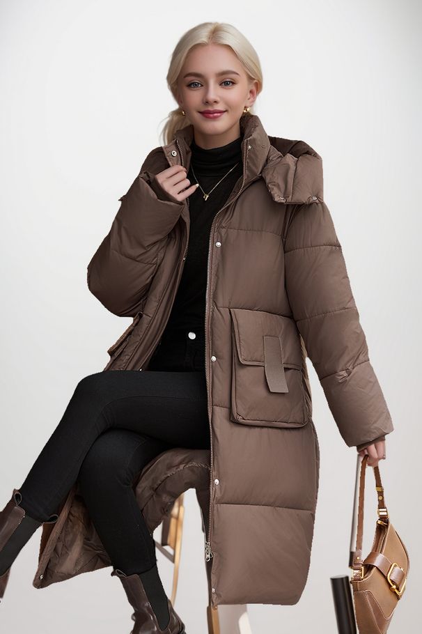 Nová stredne dlhá až dlhá bunda pre ženy v zime 2024 s veľkými vreckami, bunda, hrubá páperová bavlnená bunda_voghion.com