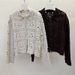 High-End French Crochet Hollow Out 2025 Autumn Style Turn-Down Collar Single-Breasted Long Sleeve Knitted Cardigan CM113_voghion.com