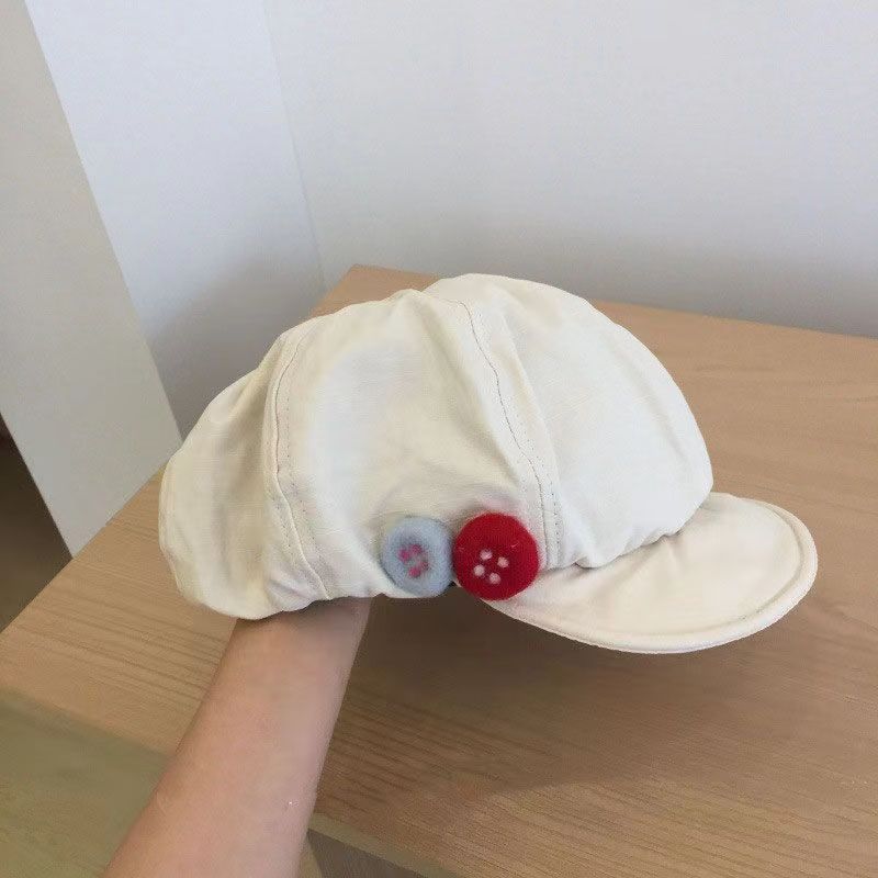 High-quality retro Japanese cotton and linen cloud hat octagonal hat colorful felt buttons painter's hat asymmetric design hat_voghion.com