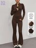 2-teiliges SOYUN Damen-Jumpsuit-Set in voller Länge in Weiß mit Jacke mit durchgehendem Reißverschluss und Hose mit weitem Bein, Ganzjahres-Workout-Outfit_voghion.com