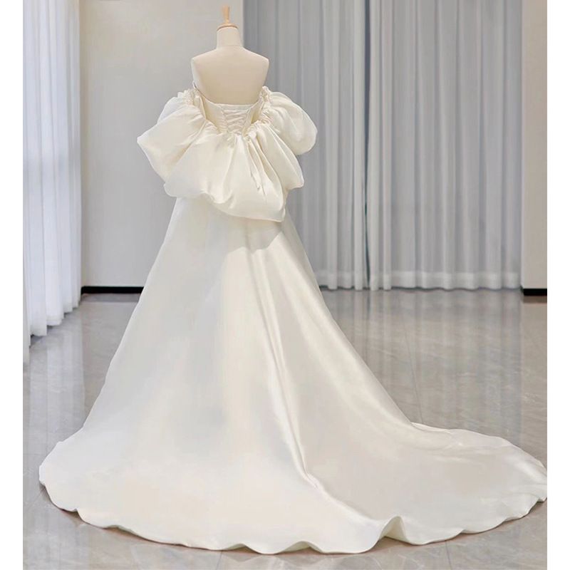 Women's clothing plus-size wedding dress new long tail mid-waist backless dreamy long-sleeved wedding dress in stock overseas warehouse_voghion.com