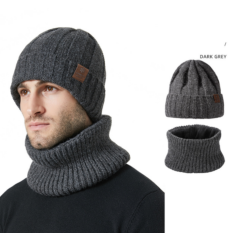 Knitted hat scarf set unisex winter thick warm hat two piece ear protection casual wool hat_voghion.com