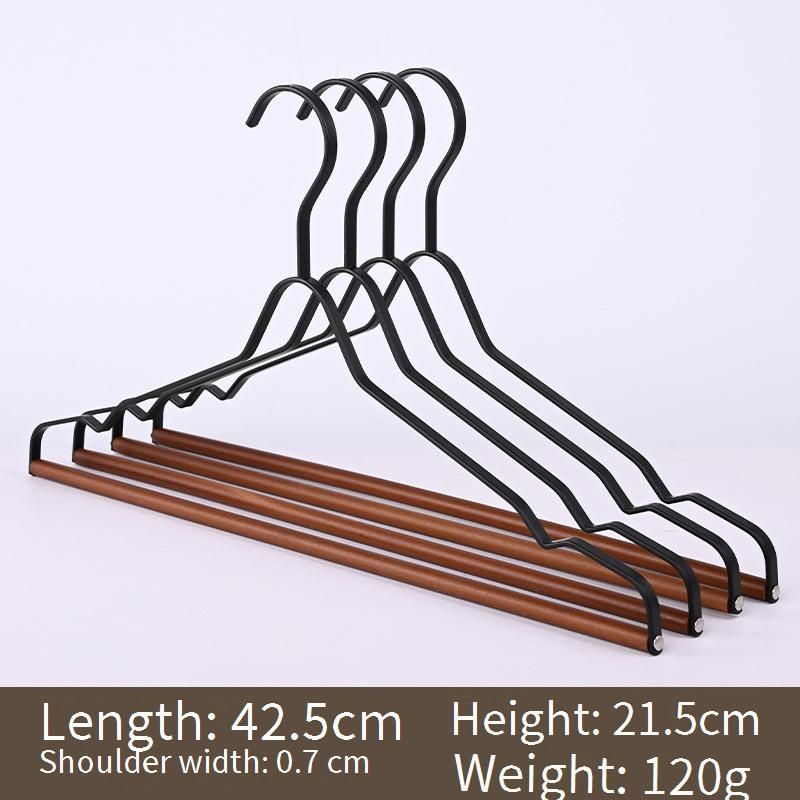 Gruccia in ferro massiccio in legno, gruccia in metallo con spalla larga, gruccia per vestiti senza cuciture, gruccia per pantaloni per la casa, gruccia in ferro e legno multifunzionale, leggera e di lusso_voghion.com