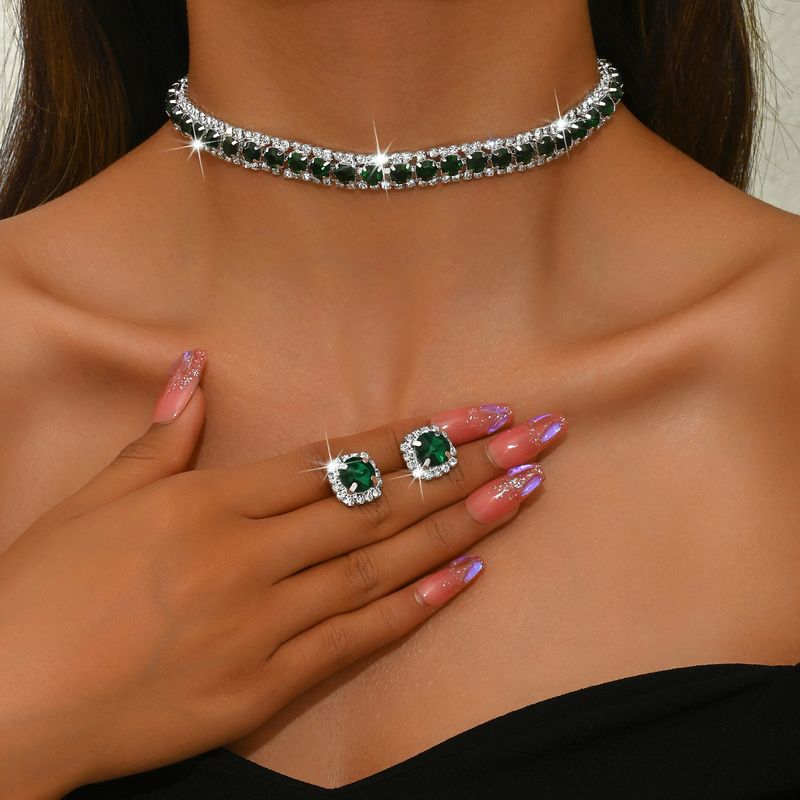 Women’s Jewelry Set Fashion High Quality Sparkling Crystal Necklace Earrings Set Rhinestone Necklace Earrings Dance Performance Accessories_voghion.com