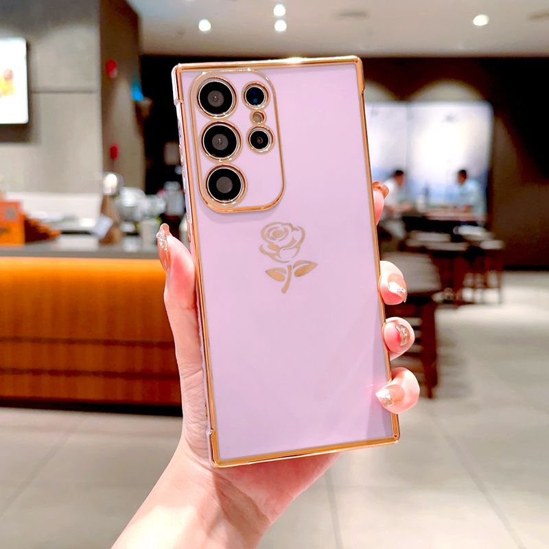 Plating TPU Rose Case For Samsung Galaxy S25 S24 S23 S22 S21 S 24 Ultra Plus FE S24FE A55 A15 A35 A54 A53 A52 A14 A16 5G Cover_voghion.com