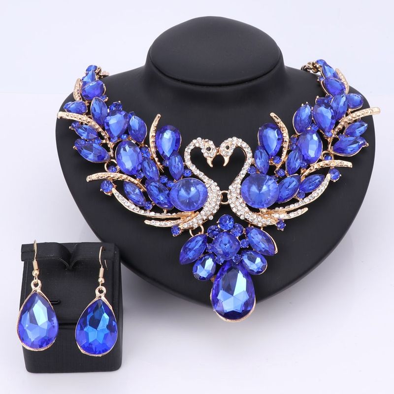 Blue Crystal Swan Bridal Jewelry Set Jewellery Party Wedding Necklace Earring Accessories Bride Women Gift_voghion.com