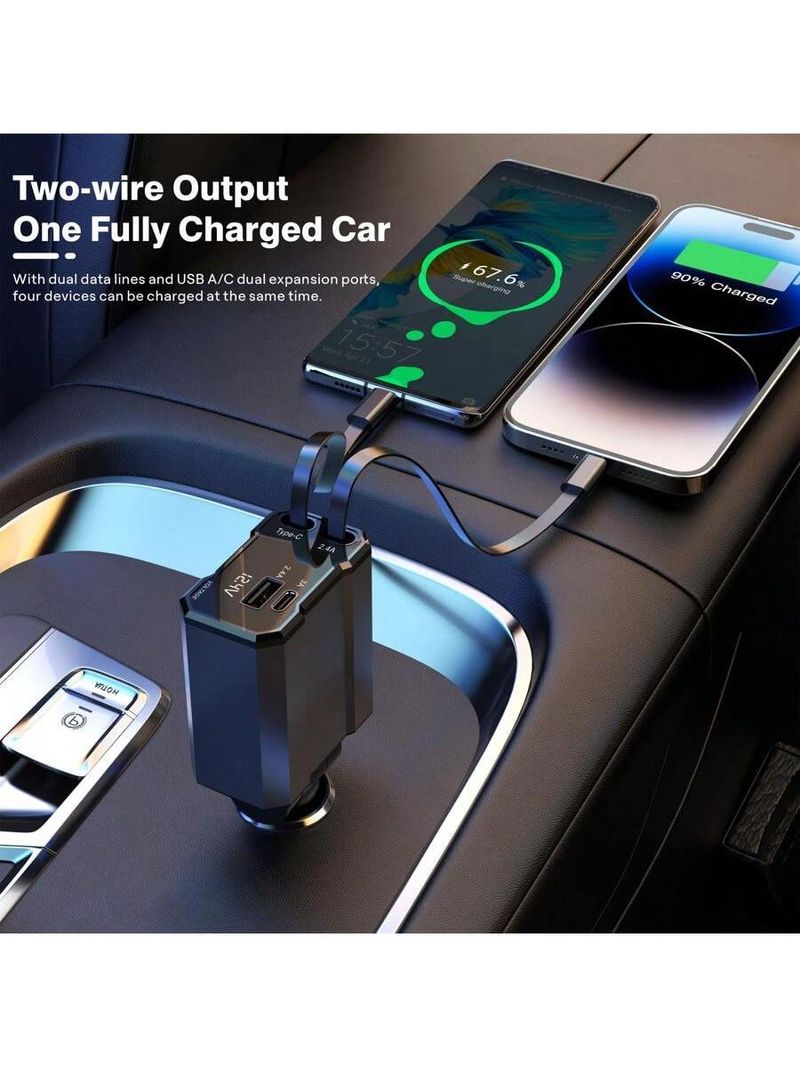 4-ühes kiire autolaadija pikendatava kaabli, USB ja C-tüüpi portidega - ühilduvus suurem - reguleeritav 180° pistik, sassis disain_voghion.com