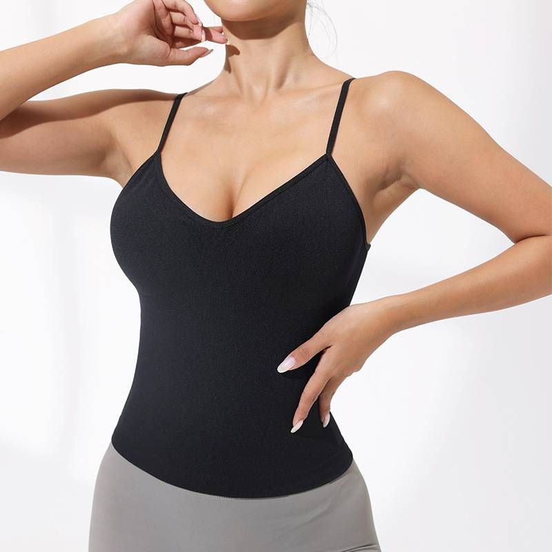 Sujetador deportivo de yoga para mujer, sin costuras, elástico y de alta elasticidad, con almohadilla para el pecho desmontable integrada y correa de hombro ajustable, interior corto_voghion.com