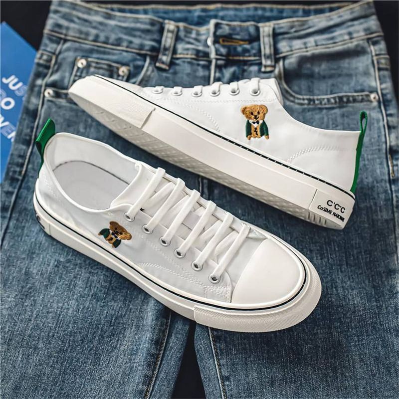 New Fashion Black White Sneakers Men's Low-Cut Lace-Up Breathable Non-Slip Wear-Resistant Canvas Running Shoes 39-44_voghion.com