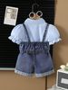 Boys & Girls Denim Vest With Pearl Jeans & Collared Shirt 3-Piece Set – Soft Washed Cotton Blend, Stylish & Comfortable For Kids (4Y-7Y)_voghion.com