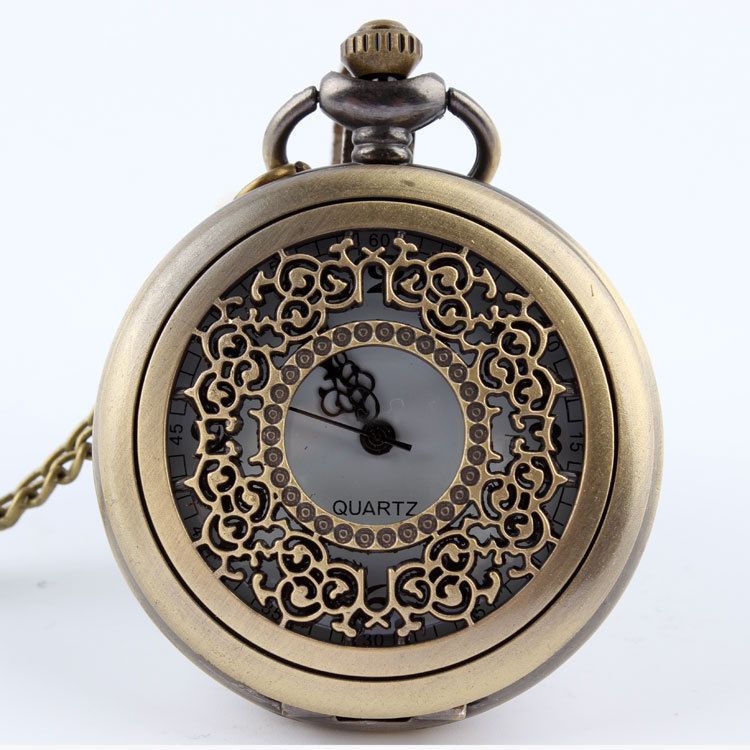 Men's And Women's Fashion Retro Hollow Clamshell Pocket Watch Necklace_voghion.com
