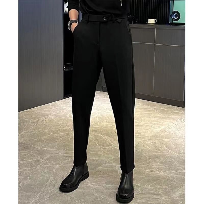 Men's Clothing autumn and winter new men's thickened solid color versatile slim-fitting pants simple business drape_voghion.com