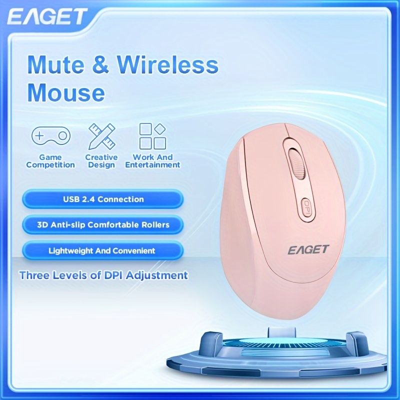 [Hot sales]60g Lightweight EAGET Wireless Mouse - Ergonomic, Silent, Portable Pink Design with USB Receiver - Perfect for PC, Laptop, iPad_voghion.com