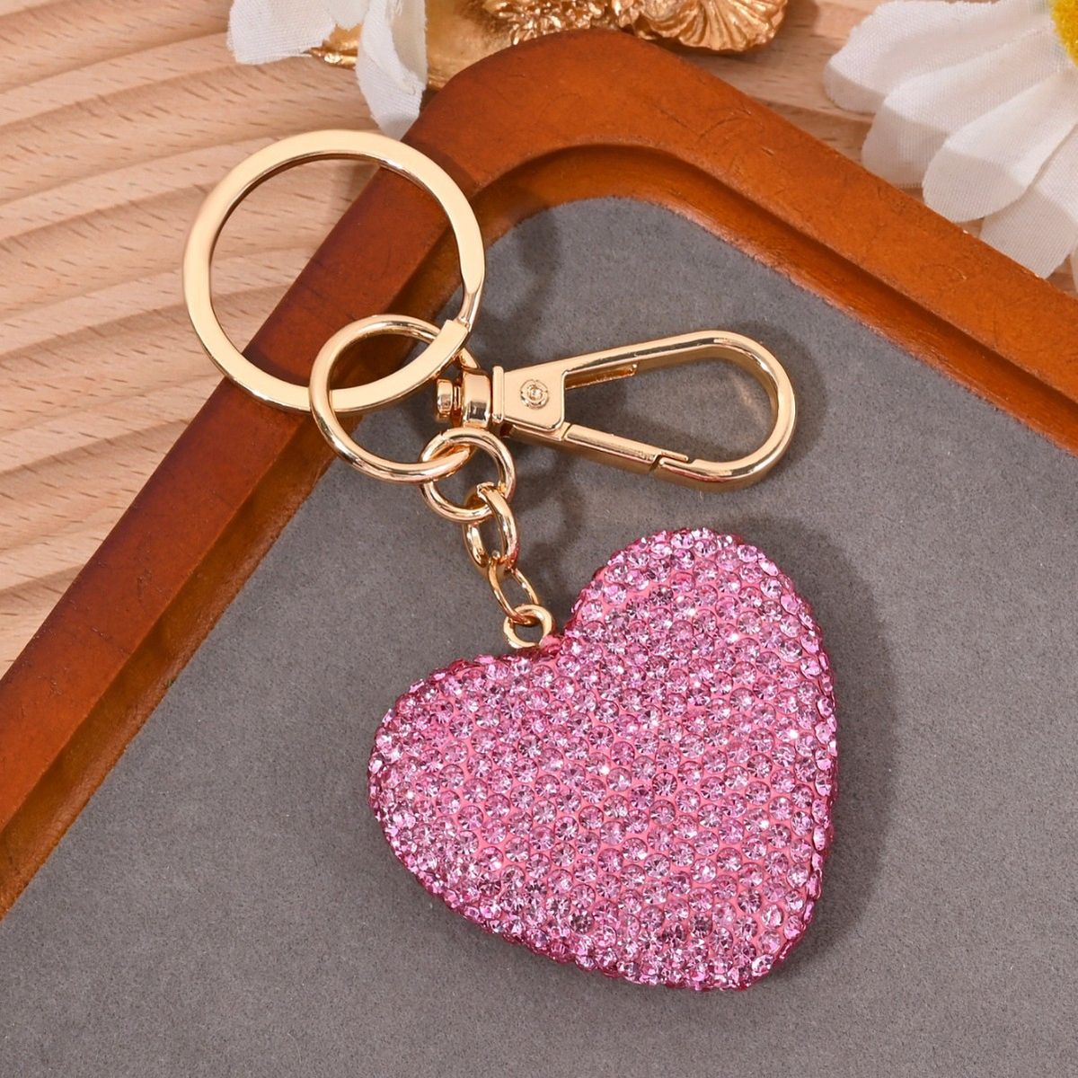 Full Diamond Bowknot Heart Mushroom Keychain For Women Fashion Luxury Bag Car Pendant Small Gift_voghion.com