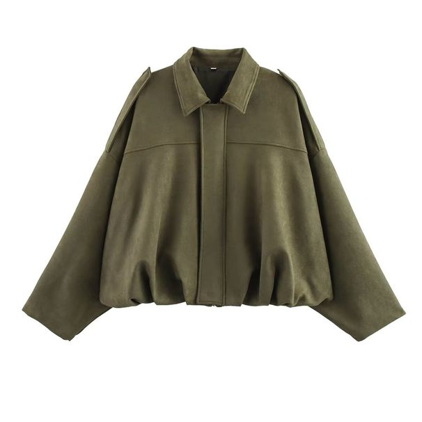 Women's Nine-Color Suede Textured Turn-Down Collar Bomber Jacket_voghion.com