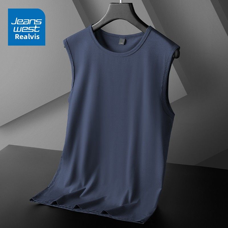 Canotta senza maniche in seta ghiacciata Jeanswest da uomo, estiva, fitness, sportiva, ad asciugatura rapida, in modal, maglietta a maniche corte bianca_voghion.com