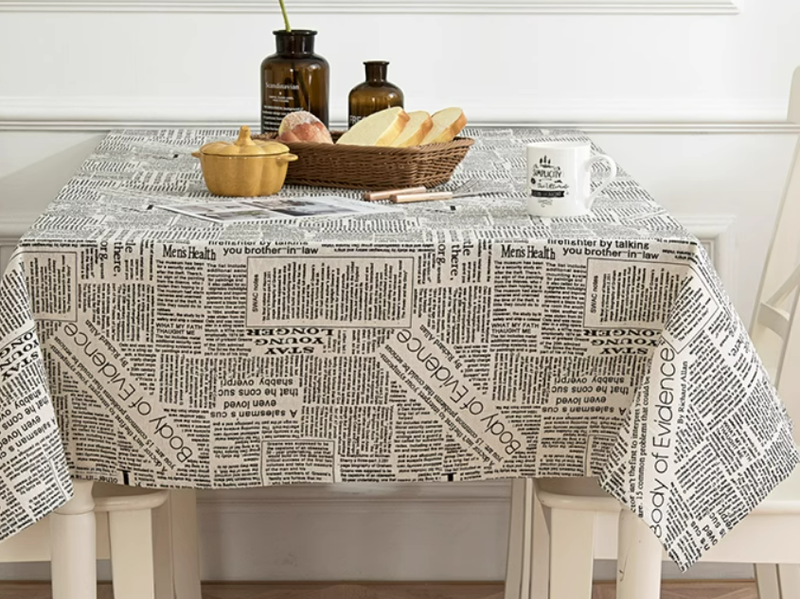 Café, amerikanische Zeitung, Tischdecke, Platzierung von Speisen, Teetisch aus Baumwolle und Hanf mit Baummuster, rechteckiger Schreibtisch, englisches Retro-Instagram_voghion.com