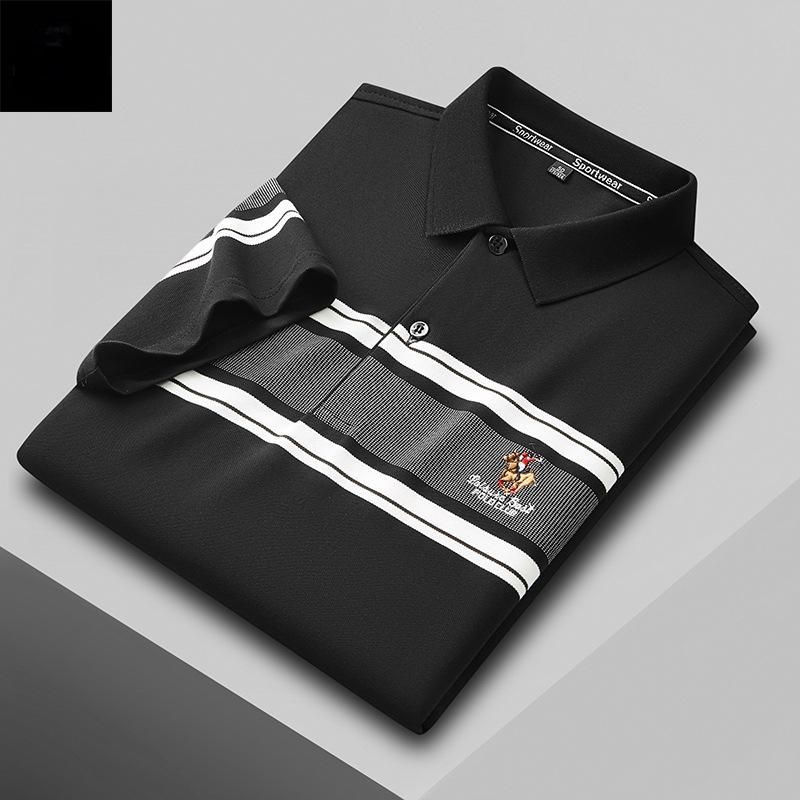 Polo de hombre de alta calidad 2025, novedad de verano, exquisita camiseta de manga corta a rayas._voghion.com