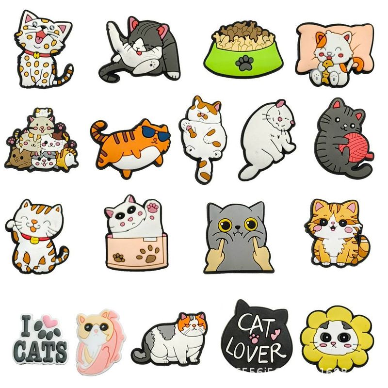 18 Set Cartoon süße Katze Schuhe Blume Schuh Schnalle weiche Gummi Mode Schuh Zubehör dekorative Schnalle_voghion.com